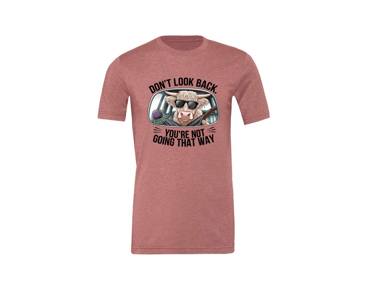 brand:Generic|color:Heather Mauve|Dont Look Back Highland Cow 4 Graphic T-Shirt