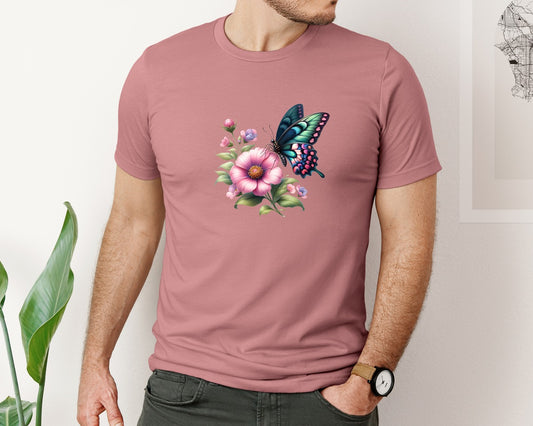 Butterfly Flower Design Graphic T-Shirt