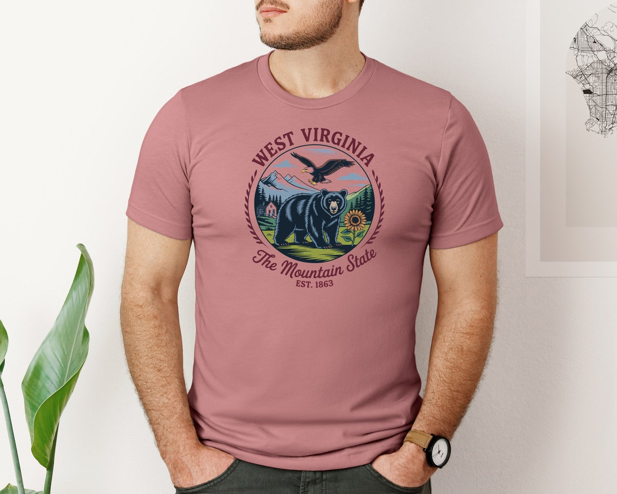brand:Bella Canvas|color:Heather Mauve|West Virginia The Mountain State Shirt 2 Graphic T-Shirt