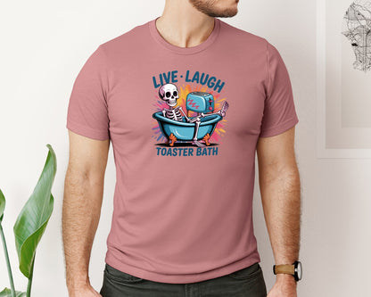 brand:Bella Canvas|color:Heather Mauve|Funny Skeleton Electric Toaster Ar Graphic T-Shirt
