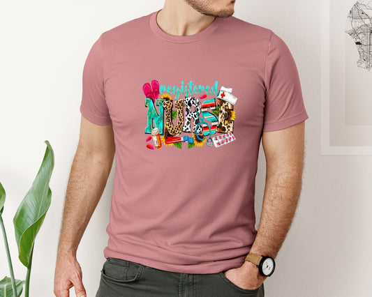Registered Nurse Colorful Medical Design Graphic T-Shirt