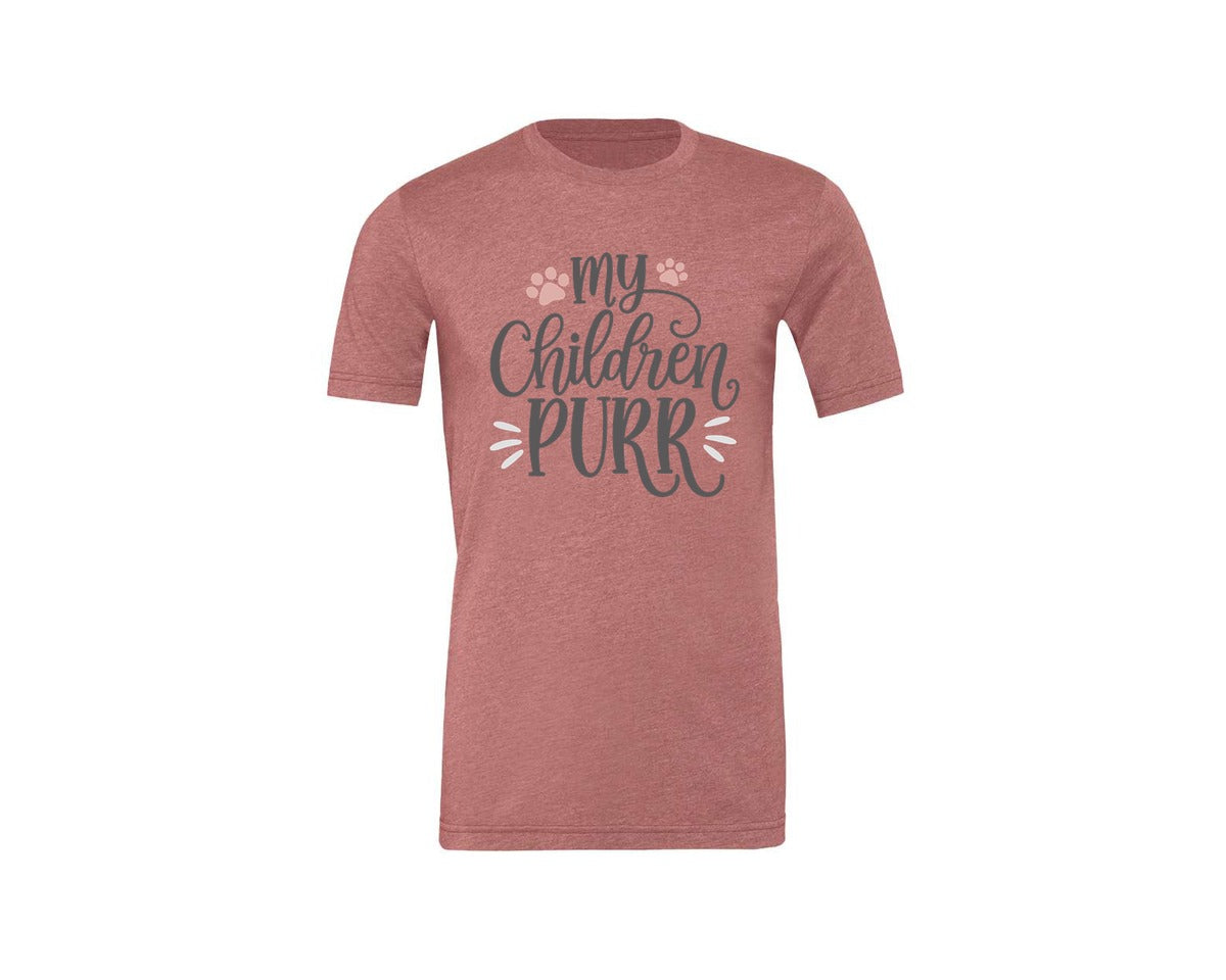 brand:Generic|color:Heather Mauve|My Children Purr Cute Cat Quote Graphic T-Shirt