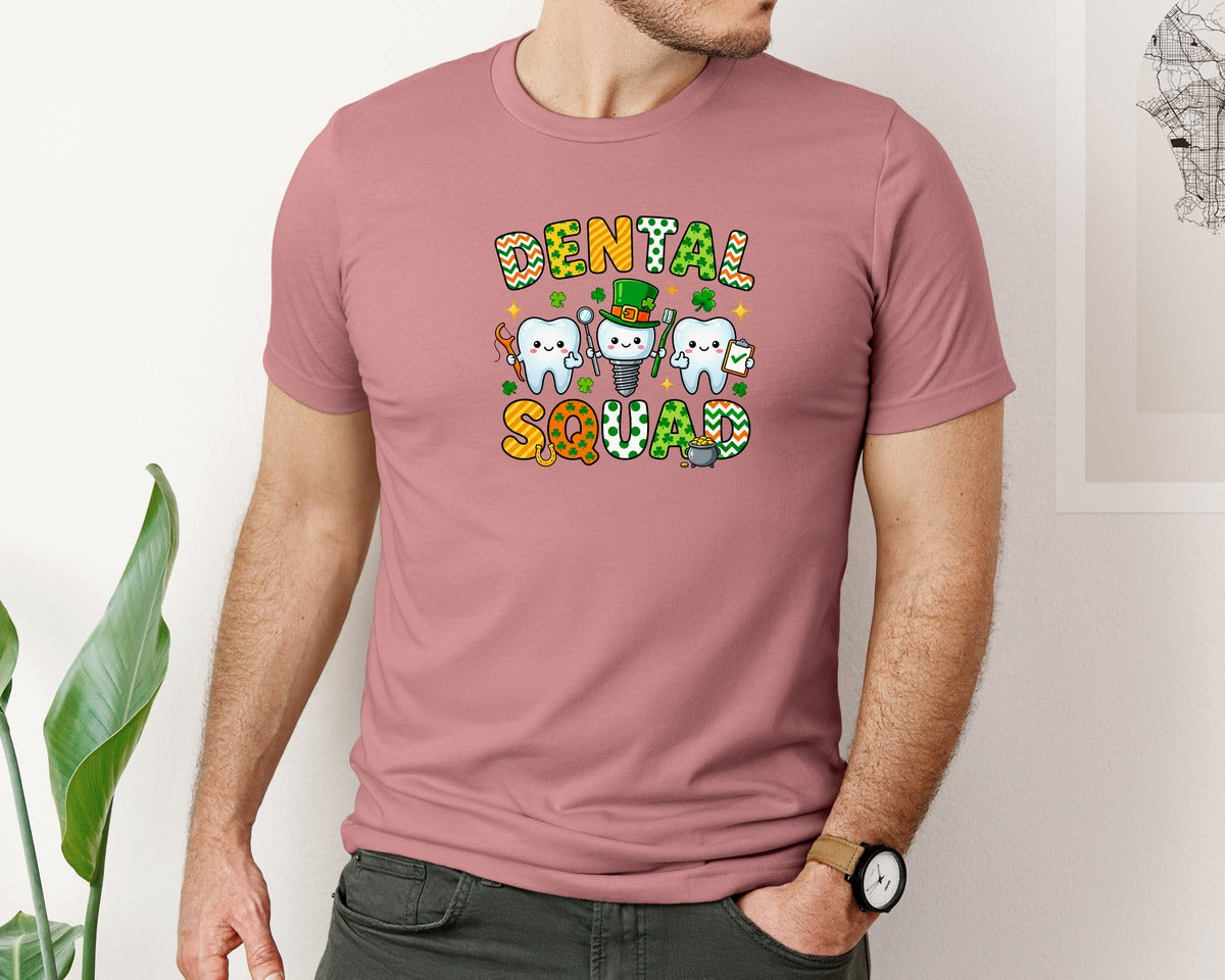 brand:Bella Canvas|color:Heather Mauve|Dental Squad St Patricks Dentist Graphic T-Shirt