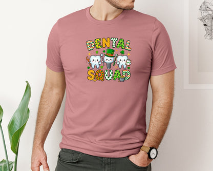 brand:Bella Canvas|color:Heather Mauve|Dental Squad St Patricks Dentist Graphic T-Shirt