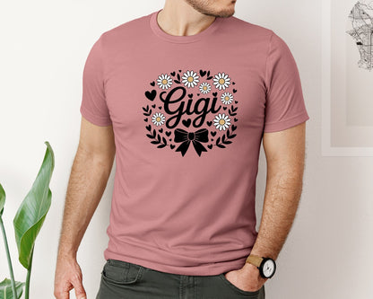 brand:Bella Canvas|color:Heather Mauve|Gigi Daisy Flowers Bow Hearts Graphic T-Shirt