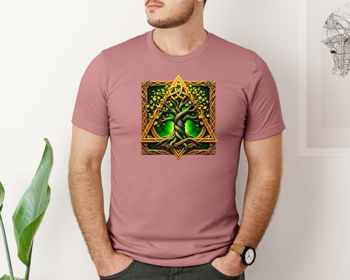 brand:Bella Canvas|color:Heather Mauve|Celtic Tree Of Life Mystical Tree Graphic T-Shirt