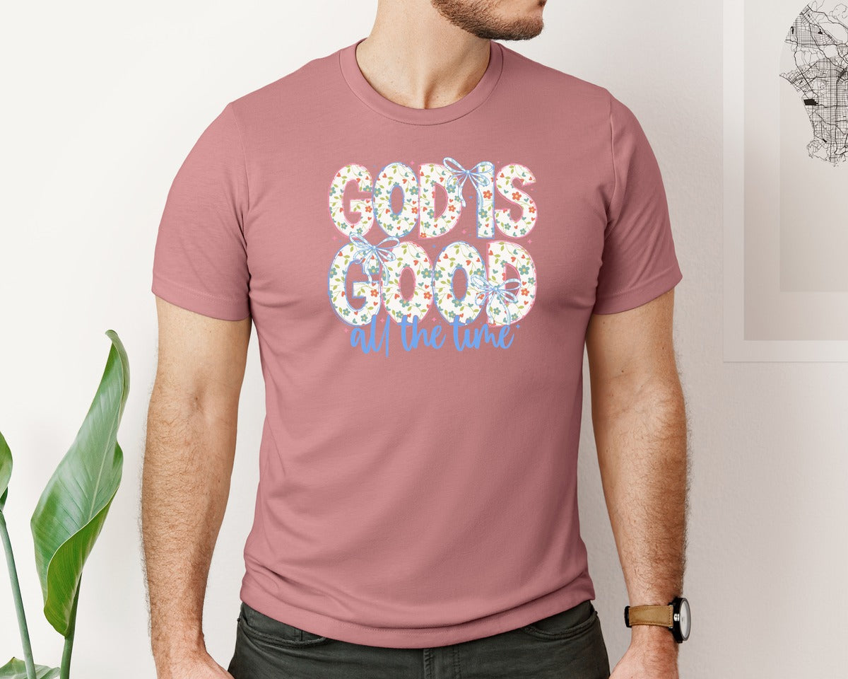 brand:Bella Canvas|color:Heather Mauve|God Is Good Spirit Religious G Graphic T-Shirt
