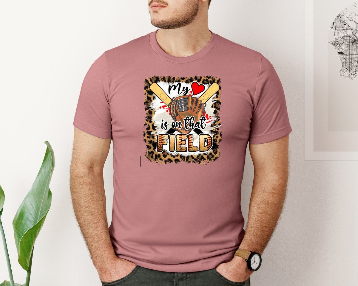 brand:Bella Canvas|color:Heather Mauve|My Heart Is On That Field Baseball 7 Graphic T-Shirt