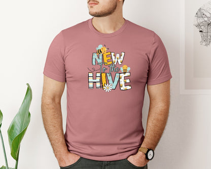 brand:Bella Canvas|color:Heather Mauve|Bee Baby Shower New To The Hive Graphic T-Shirt