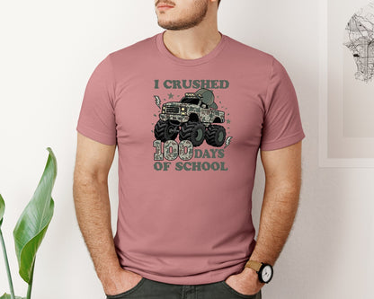 brand:Bella Canvas|color:Heather Mauve|I Crushed 100 Days Of School Camo Graphic T-Shirt