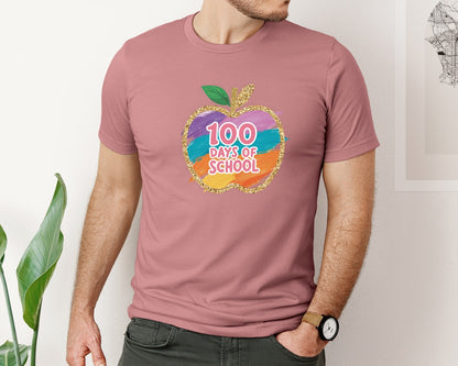 brand:Bella Canvas|color:Heather Mauve|100 Days Of School Teacher 100 Days 2 Graphic T-Shirt