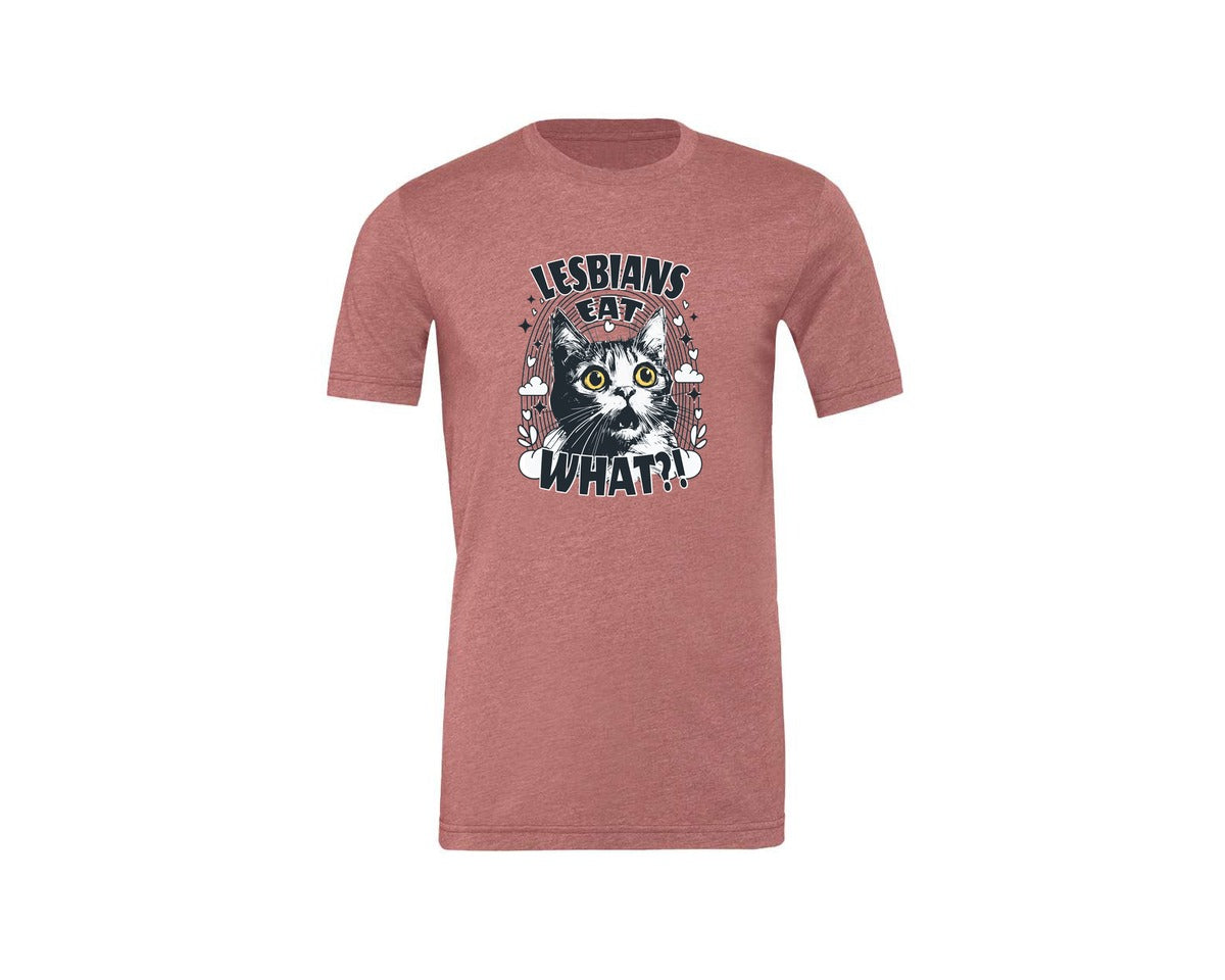 brand:Generic|color:Heather Mauve|Lesbians Eat What Cat Shirt Graphic T-Shirt
