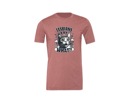 brand:Generic|color:Heather Mauve|Lesbians Eat What Cat Shirt Graphic T-Shirt
