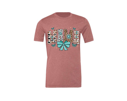 brand:Generic|color:Heather Mauve|Western Mama Blue Coquette Graphic T-Shirt
