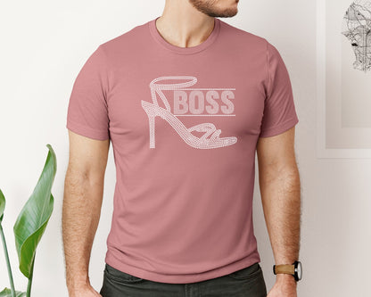 brand:Bella Canvas|color:Heather Mauve|Boss Rhinestone Templates Design Graphic T-Shirt