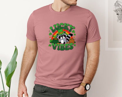 brand:Bella Canvas|color:Heather Mauve|St Patricks Day Raccoon Graphic T-Shirt