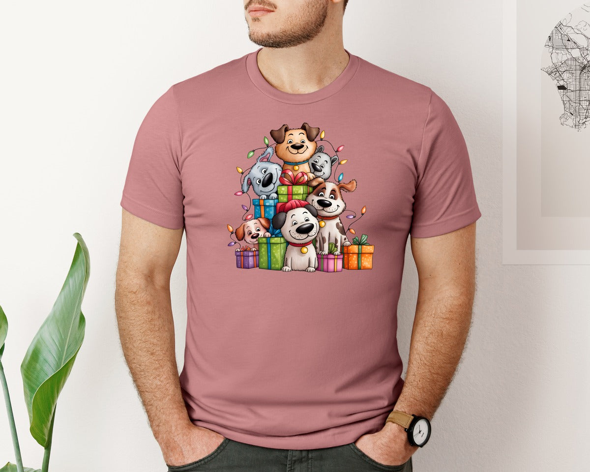 brand:Bella Canvas|color:Heather Mauve|Christmas Dogs Pet Lovers 2 Graphic T-Shirt