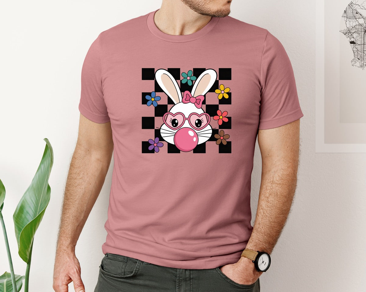 brand:Bella Canvas|color:Heather Mauve|Cute Bunny Rabbit Bunny Bubblegum Graphic T-Shirt