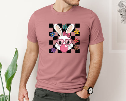 brand:Bella Canvas|color:Heather Mauve|Cute Bunny Rabbit Bunny Bubblegum Graphic T-Shirt