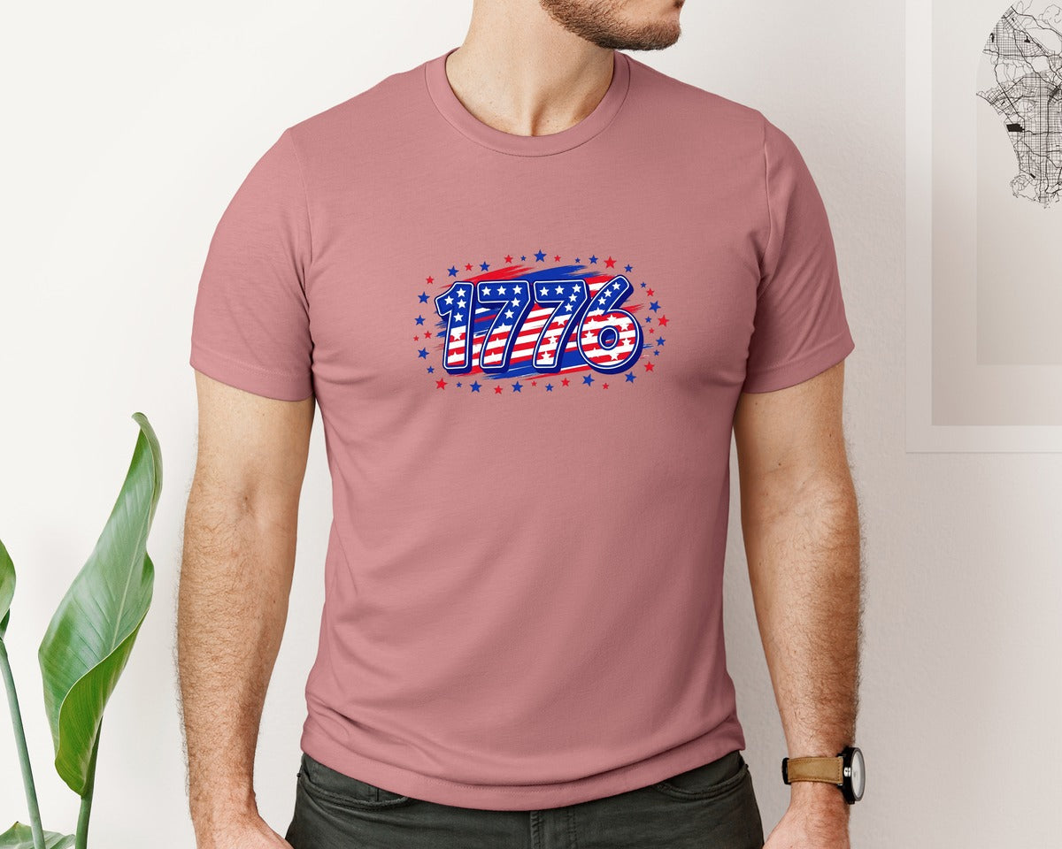 brand:Bella Canvas|color:Heather Mauve|4Th Of July Patriotic 1776 Graphic T-Shirt