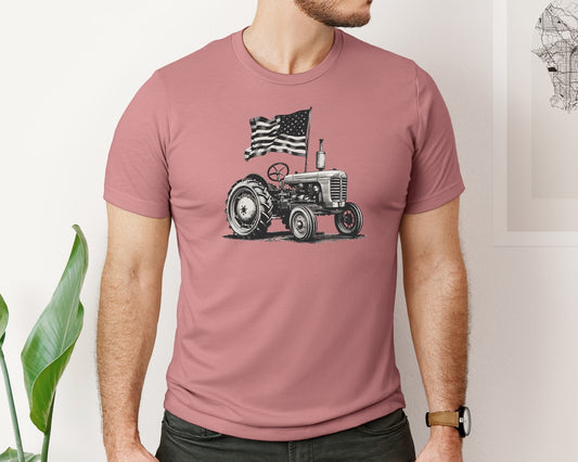 Tractor Us Flag Vintage Farm Art Graphic T-Shirt