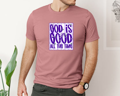 brand:Bella Canvas|color:Heather Mauve|God Is Good Preppy Faith Shirt Graphic T-Shirt