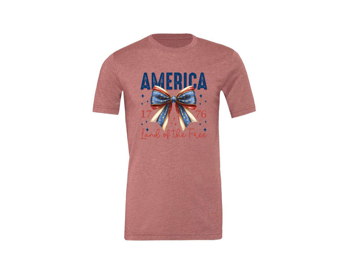 brand:Generic|color:Heather Mauve|America Bow Land Of The Free Graphic T-Shirt