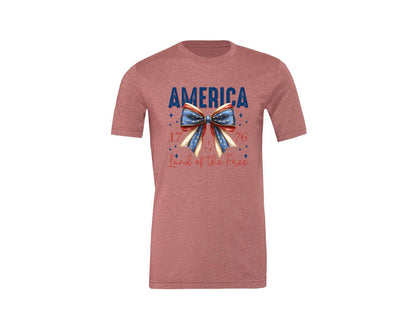 brand:Generic|color:Heather Mauve|America Bow Land Of The Free Graphic T-Shirt