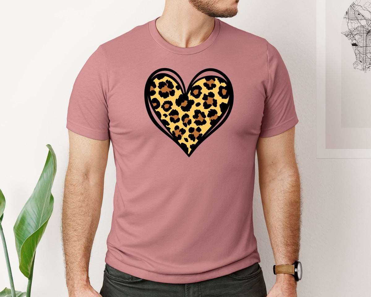 brand:Bella Canvas|color:Heather Mauve|Leopard Heart 2 Graphic T-Shirt