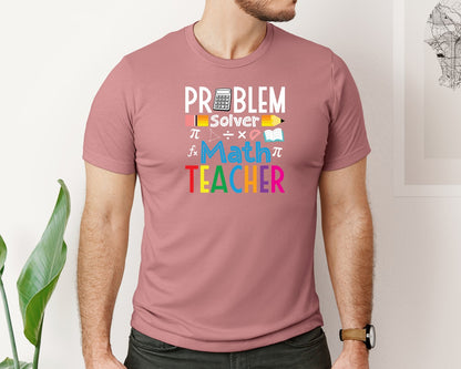 brand:Bella Canvas|color:Heather Mauve|Problem Solver Math Teacher Retro Tshirt Graphic T-Shirt