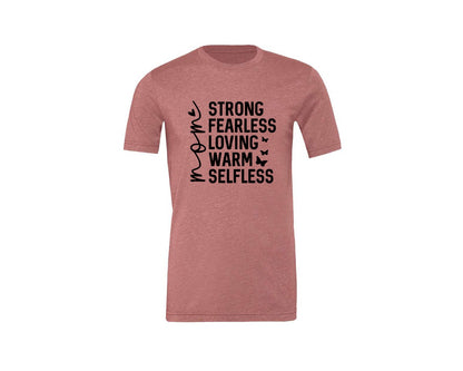 brand:Generic|color:Heather Mauve|Strong Fearless Loving Warm Selfless Graphic T-Shirt