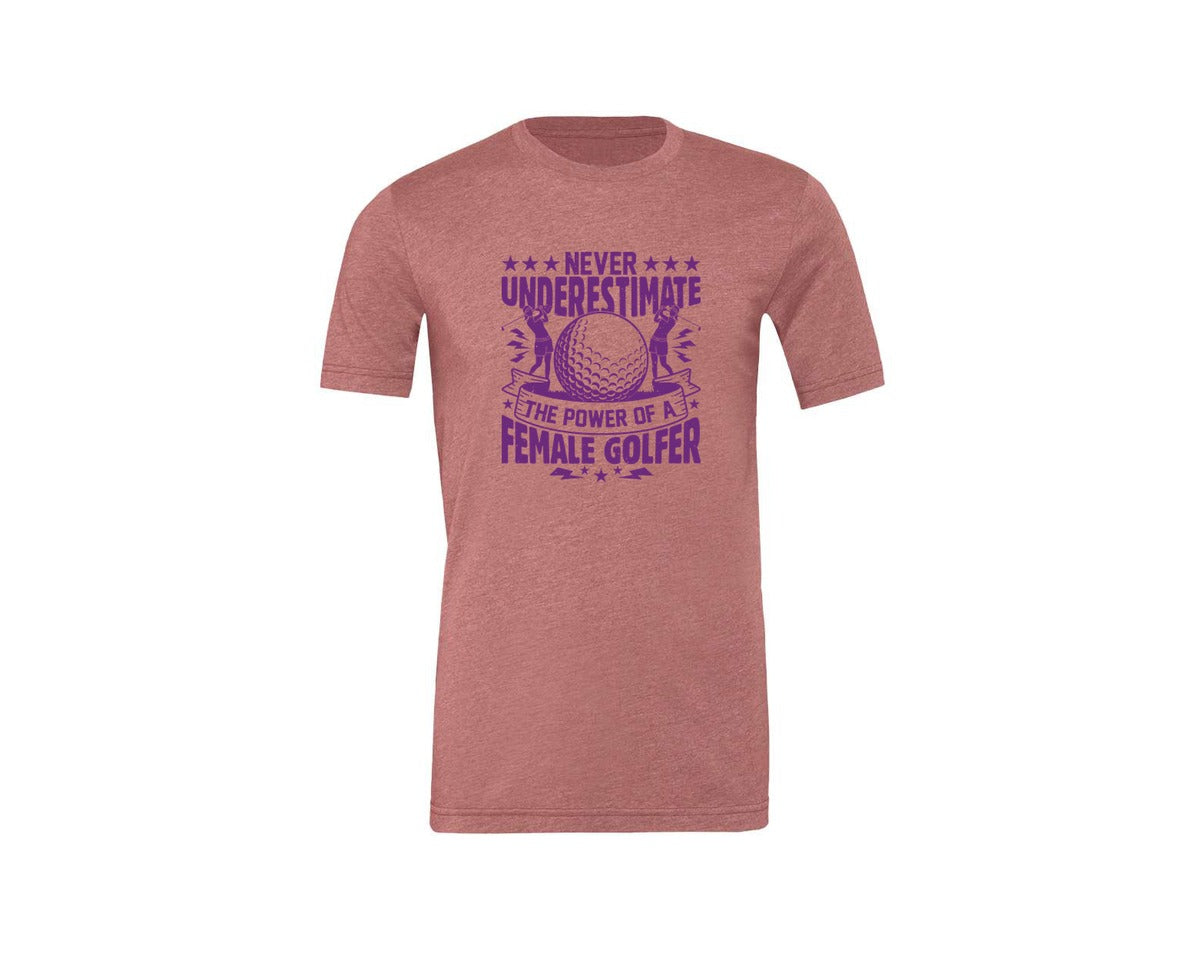 brand:Generic|color:Heather Mauve|Female Golfer Golf Club T Shirt Design Graphic T-Shirt