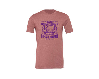 brand:Generic|color:Heather Mauve|Female Golfer Golf Club T Shirt Design Graphic T-Shirt