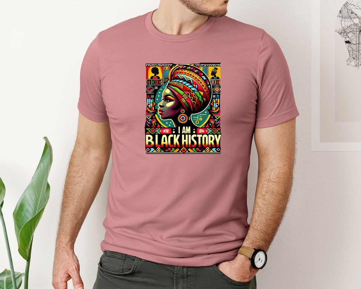 brand:Bella Canvas|color:Heather Mauve|I Am Black History African American Graphic T-Shirt