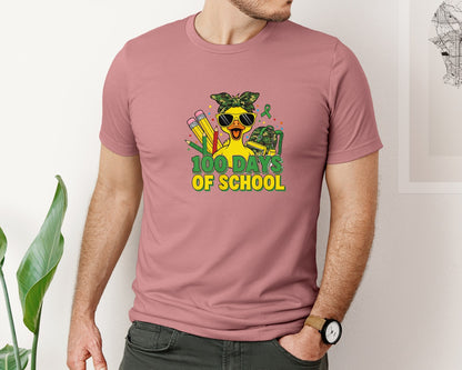 brand:Bella Canvas|color:Heather Mauve|100 Days Of School Duck Camo Graphic T-Shirt