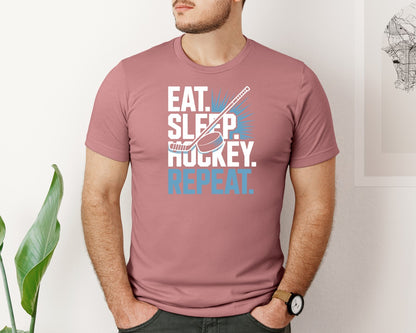 brand:Bella Canvas|color:Heather Mauve|Eat Sleep Hockey Repeat T Shirt Design 8 Graphic T-Shirt