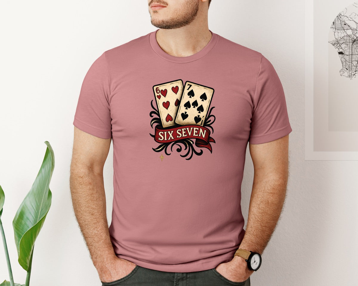 brand:Bella Canvas|color:Heather Mauve|Playing Cards Valentine 6 7 14 Graphic T-Shirt