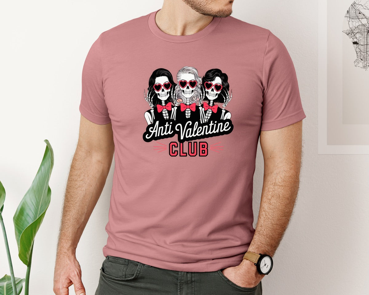 brand:Bella Canvas|color:Heather Mauve|Anti Valentine Club Skeleton Anti Graphic T-Shirt