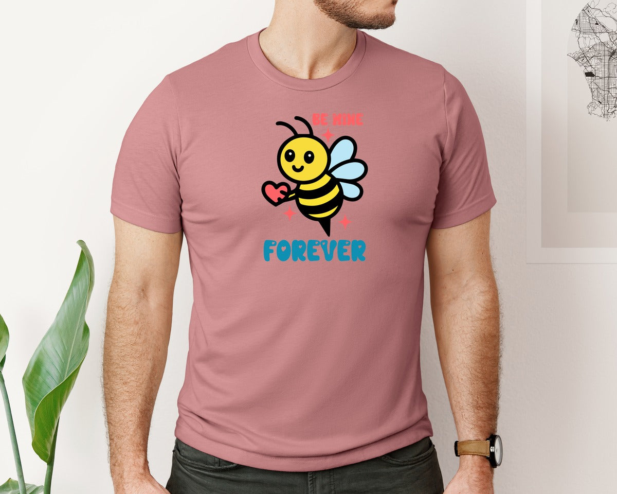 brand:Bella Canvas|color:Heather Mauve|Be Mine Forever Cute Bee Love Design Graphic T-Shirt