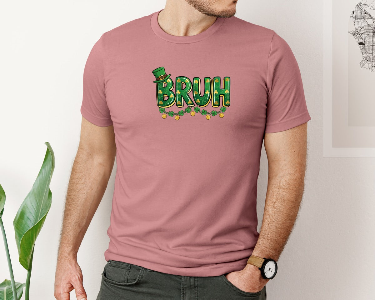 brand:Bella Canvas|color:Heather Mauve|Bruh St Patricks Day Graphic T-Shirt