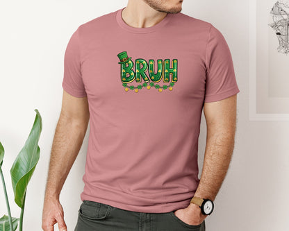 brand:Bella Canvas|color:Heather Mauve|Bruh St Patricks Day Graphic T-Shirt