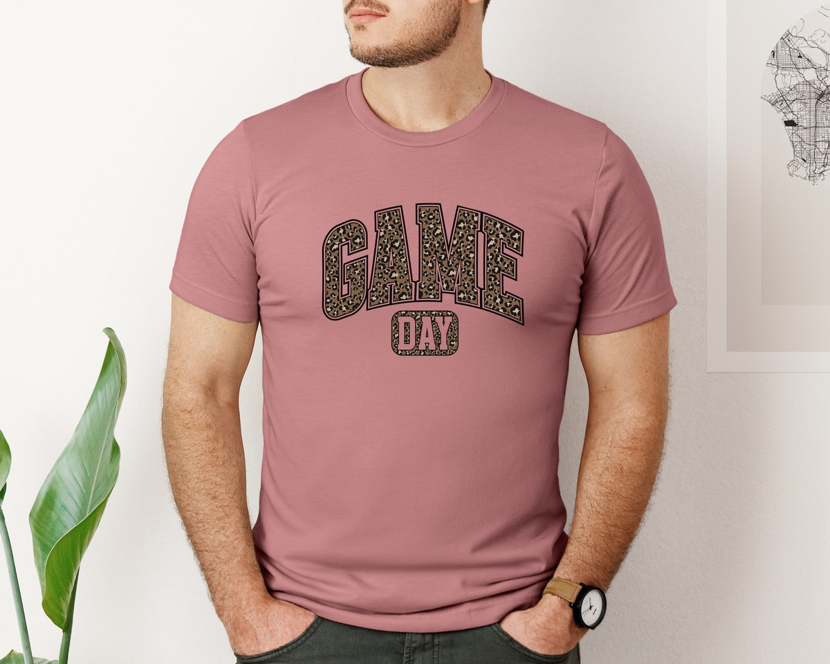 brand:Bella Canvas|color:Heather Mauve|Leopard Print Game Day Design Graphic T-Shirt