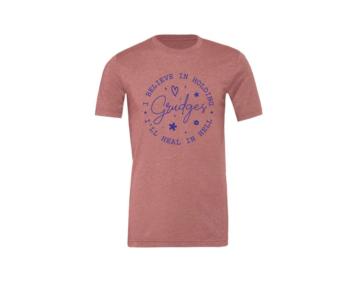 brand:Generic|color:Heather Mauve|I Believe In Holding Grudges Ill Heal Graphic T-Shirt