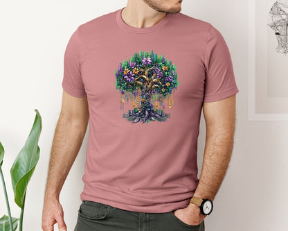 brand:Bella Canvas|color:Heather Mauve|Coquette Bow Mardi Gras Tree Graphic T-Shirt