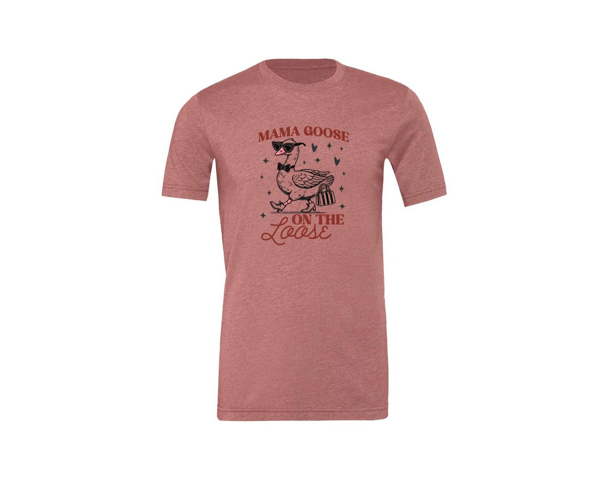 brand:Generic|color:Heather Mauve|Mama Goose On The Loose Pngtrendy Funny Graphic T-Shirt
