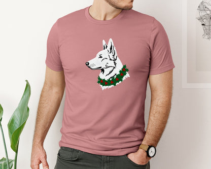 brand:Bella Canvas|color:Heather Mauve|White Swiss Shepherd Dog Faces Graphic T-Shirt