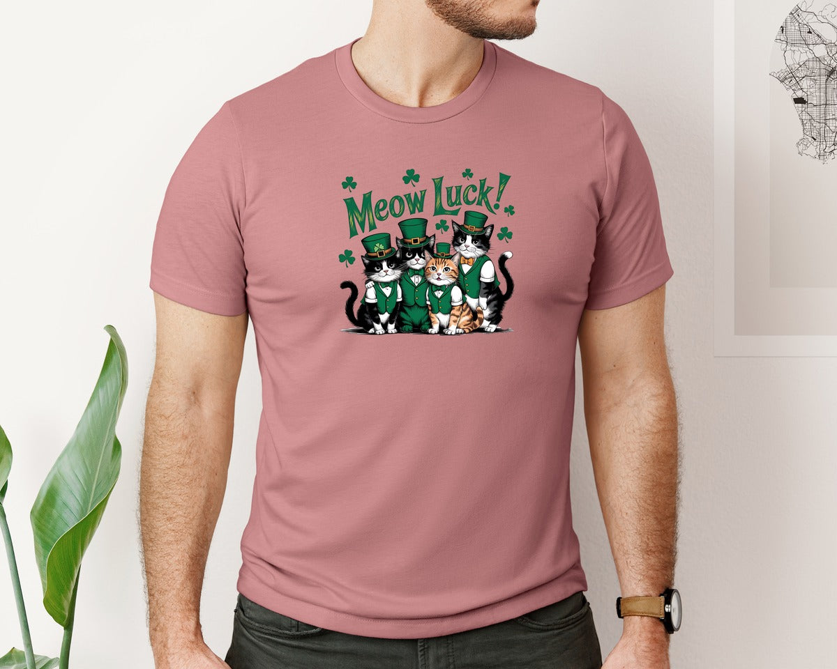 brand:Bella Canvas|color:Heather Mauve|St Patricks Day Catsfunny St Patrick 3 Graphic T-Shirt