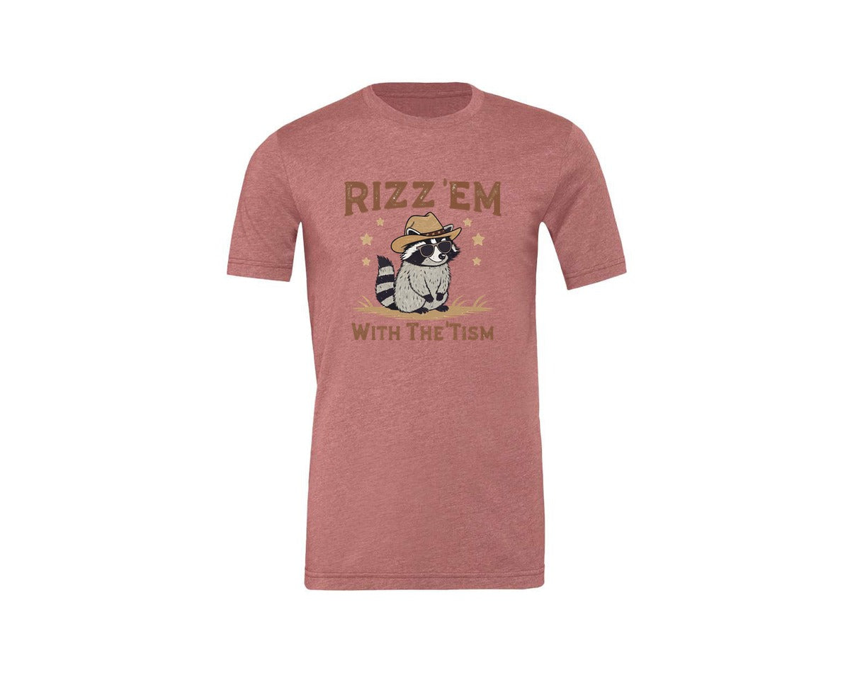 brand:Generic|color:Heather Mauve|Raccoon Funny Raccoon Rizz Em Graphic T-Shirt