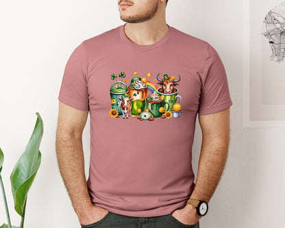 brand:Bella Canvas|color:Heather Mauve|St Patricks Day Cow Drink Graphic T-Shirt