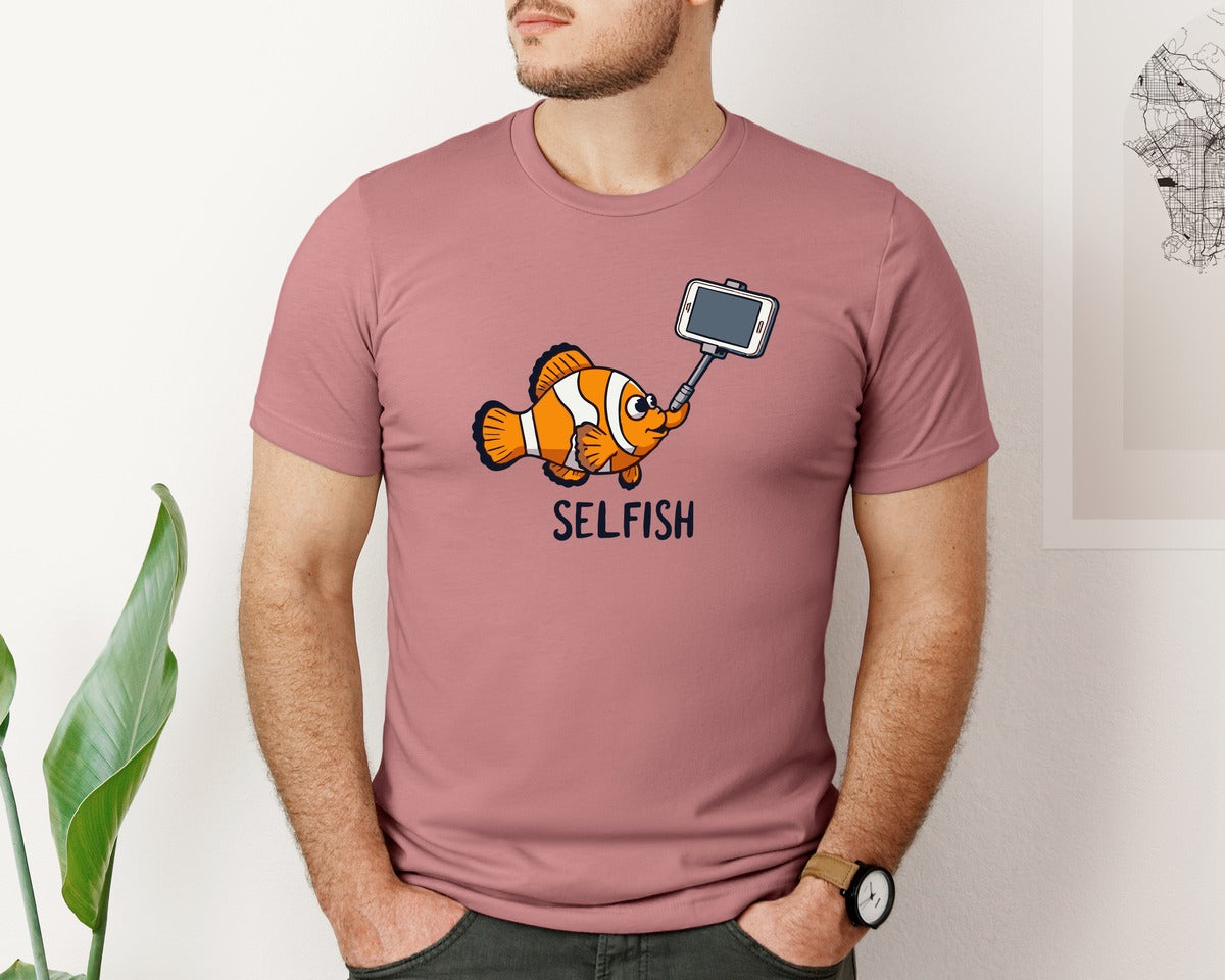 brand:Bella Canvas|color:Heather Mauve|Selfish Clownfish Funny Fish Design Graphic T-Shirt